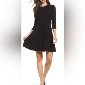 Eliza J fit and flare knit dress, black, size large